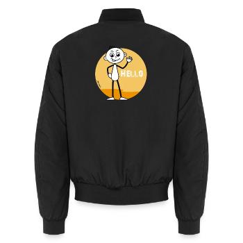 Strichel: „Hello“ „Hallo“ freundliche Begrüßung.👋 - Unisex Bomberjacke - Schwarz - Hinten - AI Model Male 185 light (185cm)