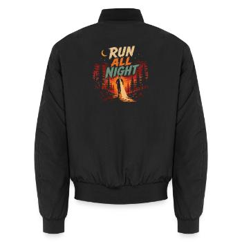 Trailrunning – Lauf die ganze Nacht - Unisex Bomberjacke - Schwarz - Hinten - AI Model Male 185 light (185cm)