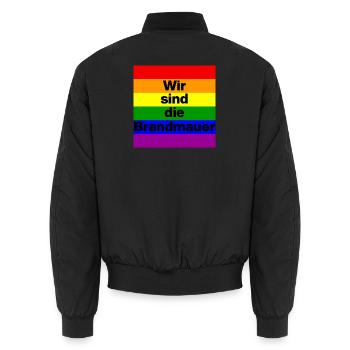 Wir sind die Brandmauer, No NZS, No AFD, Bunt - Unisex Bomberjacke - Schwarz - Hinten - AI Model Male 185 light (185cm)