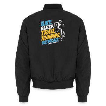 Iss. Schlaf. Trailrunning. Wiederholen Sie sich - Unisex Bomberjacke - Schwarz - Hinten - AI Model Male 185 light (185cm)