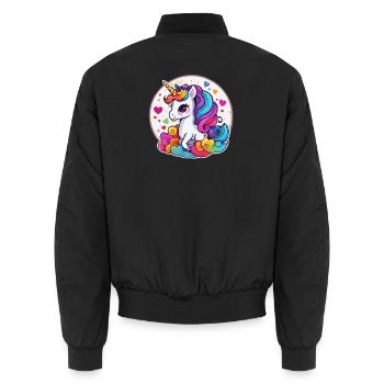 Licorne arc-en-ciel sur nuages colorés - Bomber unisexe - noir - Dos - AI Model Male 185 light (185cm)