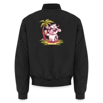 Cow Summer Palm Tree - Unisex Bomber Jacket - black - Back - AI Model Male 185 light (185cm)
