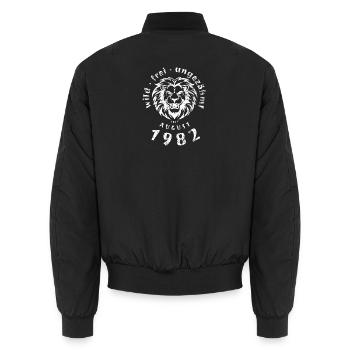 44. Geburtstag Wild, frei, ungezähmt seit 08/1982 - Unisex Bomberjacke - Schwarz - Hinten - AI Model Male 185 light (185cm)