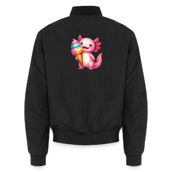 Mignon Axolotl mangeant de la glace - Pink Comic Design - Bomber unisexe - noir - Dos - AI Model Male 185 light (185cm)