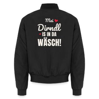 Mei Dirndl is in da Wäsch - Volksfest Madl Spruch - Unisex Bomberjacke - Schwarz - Hinten - AI Model Male 185 light (185cm)