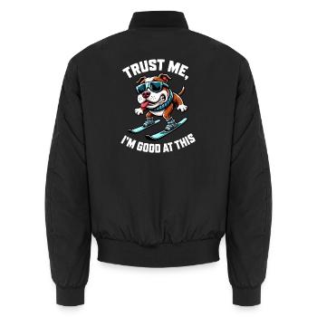 Vacances d’hiver de dessins animés Skieur Bouledogue Chien - Bomber unisexe - noir - Dos - AI Model Male 185 light (185cm)