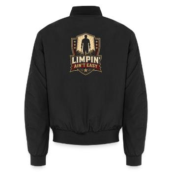 Limping is not easy – Funny leg amputation - Unisex Bomber Jacket - black - Back - AI Model Male 185 light (185cm)