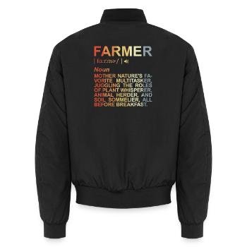 Landwirt Beschreibung - Unisex Bomberjacke - Schwarz - Hinten - AI Model Male 185 light (185cm)
