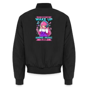Anime and Music Chibi - Unisex Bomber Jacket - black - Back - AI Model Male 185 light (185cm)
