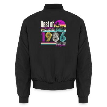 June 1986 Vintage Birthday Gift Retro - Unisex Bomber Jacket - black - Back - AI Model Male 185 light (185cm)