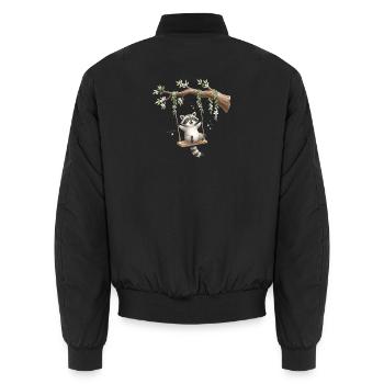 Raton laveur en balançoire sous des cerisiers en fleurs - Bomber unisexe - noir - Dos - AI Model Male 185 light (185cm)
