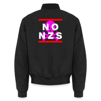 NO NZS, NEVER AGAIN, ANTI-FASCISM, NO AFD PINK - Unisex Bomber Jacket - black - Back - AI Model Male 185 light (185cm)