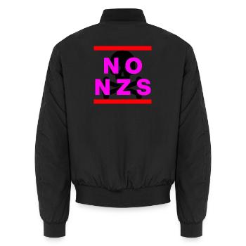NO NZS NEVER AGAIN ANTIFASCISM NO AFD PINK - Unisex Bomber Jacket - black - Back - AI Model Male 185 light (185cm)