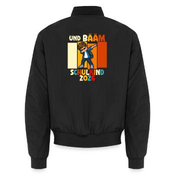 Schulanfang 2026 Einschulung Junge Mädchen Kita - Unisex Bomberjacke - Schwarz - Hinten - AI Model Male 185 light (185cm)