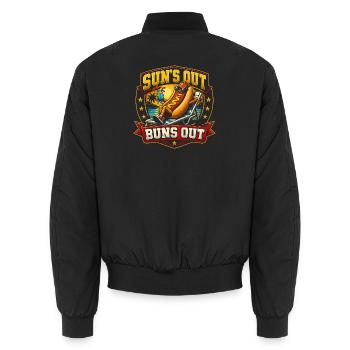 Sun out, rolls out, funny hot dog - Unisex Bomber Jacket - black - Back - AI Model Male 185 light (185cm)