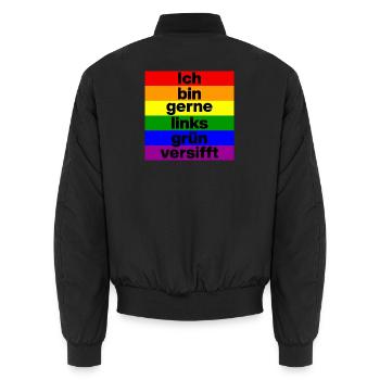 ICH BIN GERNE LINKS GRÜN VERSIFFT, NO NZS, FRIEDEN - Unisex Bomberjacke - Schwarz - Hinten - AI Model Male 185 light (185cm)