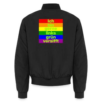 ICH BIN GERNE LINKS GRÜN VERSIFFT, NO NZS, FRIEDEN - Unisex Bomberjacke - Schwarz - Hinten - AI Model Male 185 light (185cm)