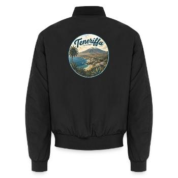 Teneriffa Retro Küstenpanorama - Unisex Bomberjacke - Schwarz - Hinten - AI Model Male 185 light (185cm)