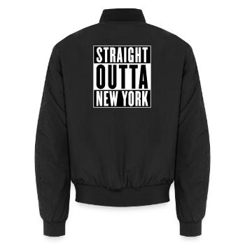 Straight outta New York (changeable colors) - Unisex Bomber Jacket - black - Back - AI Model Male 185 light (185cm)