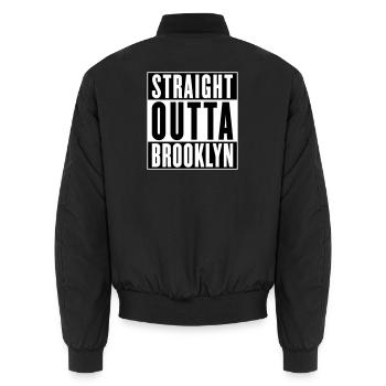 Straight outta Brooklyn (changeable colors) - Unisex Bomber Jacket - black - Back - AI Model Male 185 light (185cm)