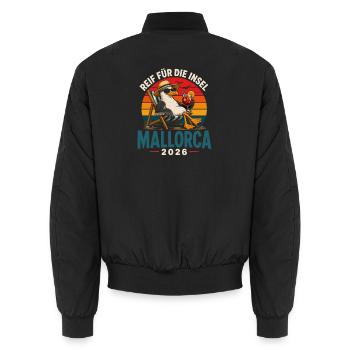 Mallorca 2026 Strandkorb Seemöwe - Unisex Bomberjacke - Schwarz - Hinten - AI Model Male 185 light (185cm)