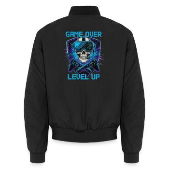 GAME OVER LEVEL UP - Cyber Gamer Skull, VR Glasses - Unisex Bomber Jacket - black - Back - AI Model Male 185 light (185cm)