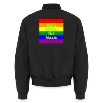 KEIN PLATZ FÜR NAZIS, NIE WIEDER, NO NZS, GRÜN - Unisex Bomberjacke - Schwarz - Hinten - AI Model Male 185 light (185cm)
