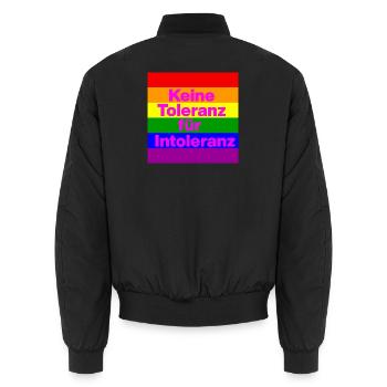 KEINE TOLERANZ FÜR INTOLERANZ, NIE WIEDER, NO NZS - Unisex Bomberjacke - Schwarz - Hinten - AI Model Male 185 light (185cm)