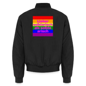 LIEBER SOLIDARISCH ALS SOLIDE ARISH, NO NZS - Unisex Bomberjacke - Schwarz - Hinten - AI Model Male 185 light (185cm)