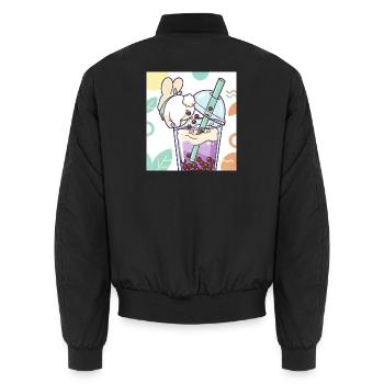 Cute Bunny Funny Boba Bubble Tea - Unisex Bomber Jacket - black - Back - AI Model Male 185 light (185cm)