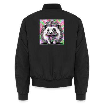hedgehog - Unisex Bomber Jacket - black - Back - AI Model Male 185 light (185cm)