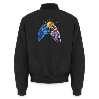 Crypto Art T-Shirt Bitcoin Creation - Unisex Bomber Jacket - black - Back - AI Model Male 185 light (185cm)