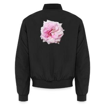 Aesthetic_Pink_Rose_Dew_Drop_Gift_For_Mom - Unisex Bomber Jacket - black - Back - AI Model Male 185 light (185cm)