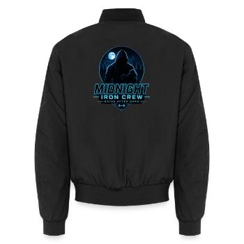 L’équipage Midnight Iron progresse après l’entraînement à la salle de sport dans la nuit - Bomber unisexe - noir - Dos - AI Model Male 185 light (185cm)