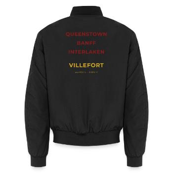 Villefort Lozère - Queenstown - Banff - Interlaken - Unisex Bomber Jacket - black - Back - AI Model Male 185 light (185cm)