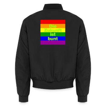DIE ZUKUNFT IST BUNT, NIE WIEDER, FRIEDEN, NO NZS - Unisex Bomberjacke - Schwarz - Hinten - AI Model Male 185 light (185cm)