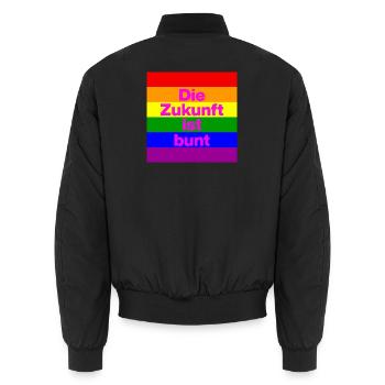 DIE ZUKUNFT IST BUNT, NIE WIEDER, FRIEDEN, NO NZS - Unisex Bomberjacke - Schwarz - Hinten - AI Model Male 185 light (185cm)