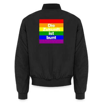 DIE ZUKUNFT IST BUNT, NIE WIEDER, FRIEDEN, NO NZS - Unisex Bomberjacke - Schwarz - Hinten - AI Model Male 185 light (185cm)