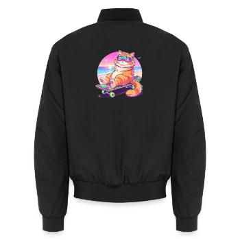 Cat Skateboard Sunglasses - Unisex Bomber Jacket - black - Back - AI Model Male 185 light (185cm)