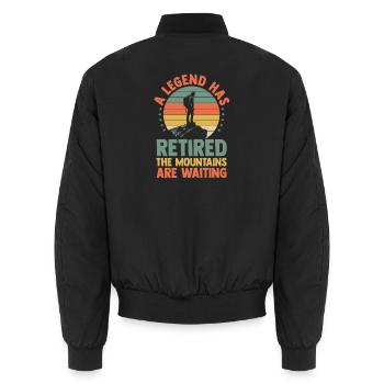 Hiking Mountain Trail Backpacking Outdoors Retired - Unisex Bomberjacke - Schwarz - Hinten - AI Model Male 185 light (185cm)
