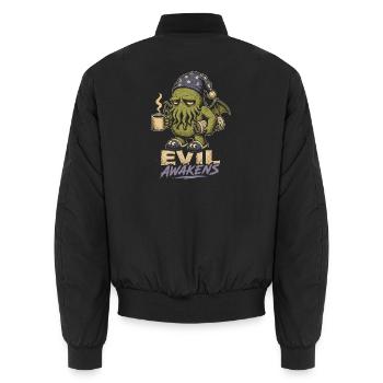 Evil Awakens: Cosmic Coffee - Unisex Bomber Jacket - black - Back - AI Model Male 185 light (185cm)