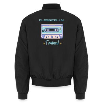 Classically Trained music Retro cassette tape - Unisex Bomber Jacket - black - Back - AI Model Male 185 light (185cm)