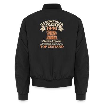 80. Geburtstag Handwerker Modell 1946 - Unisex Bomberjacke - Schwarz - Hinten - AI Model Male 185 light (185cm)