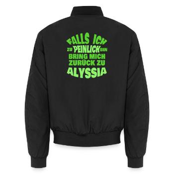Geschenk für Alyssia - Unisex Bomberjacke - Schwarz - Hinten - AI Model Male 185 light (185cm)
