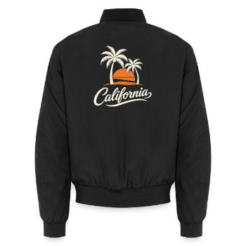 California Sunset with Palm Trees Retro - Unisex Bomber Jacket - black - Back - AI Model Male 185 light (185cm)