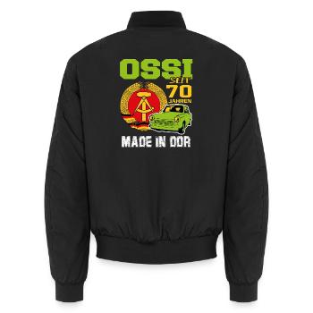 Geburtstag DDR Ossi Ost Produkt 70 Jahre - Unisex Bomberjacke - Schwarz - Hinten - AI Model Male 185 light (185cm)