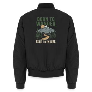 Trail Running - Born to Wander, Built to Endure - Unisex Bomber Jacket - black - Back - AI Model Male 185 light (185cm)