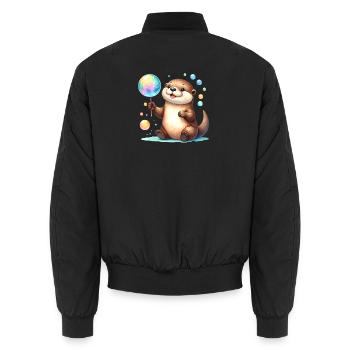 Loutre de Kawaii jouant avec des bulles de savon – Mignon - Bomber unisexe - noir - Dos - AI Model Male 185 light (185cm)