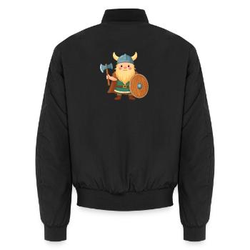 Little cartoon Viking with shield and battle axe - Unisex Bomber Jacket - black - Back - AI Model Male 185 light (185cm)