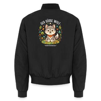 Der süße Wolf Waldentdecker - Unisex Bomberjacke - Schwarz - Hinten - AI Model Male 185 light (185cm)
